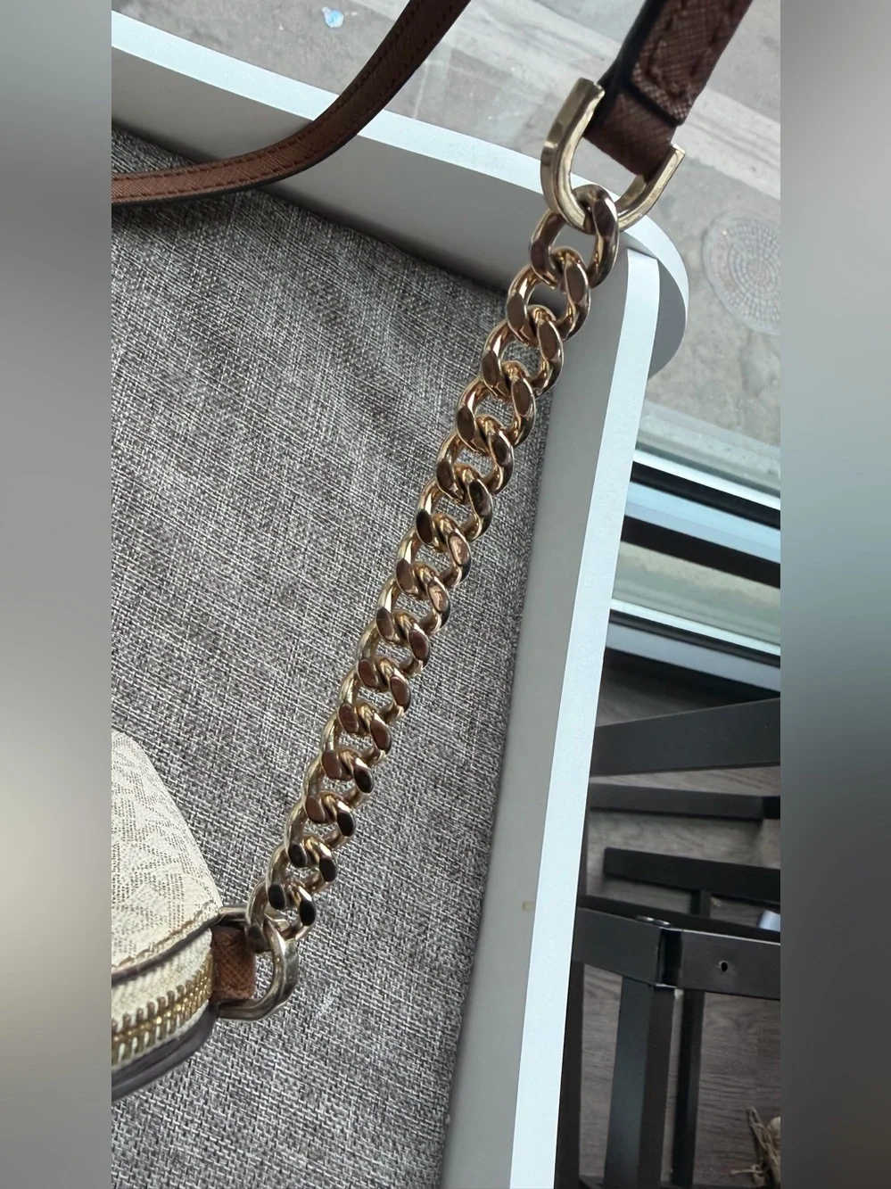 Michael Kors Beige MK Signature Crossbody with Brown Trim